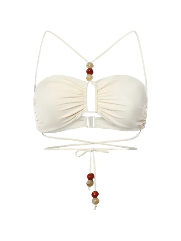 Magda Butrym Ruffled Bikini Top in Neutrals