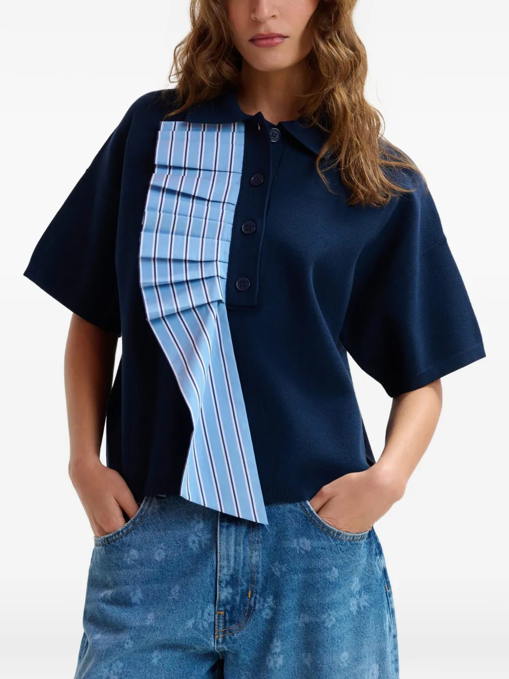  Essentiel Antwerp Ruffled-trim Polo Top - Blue 