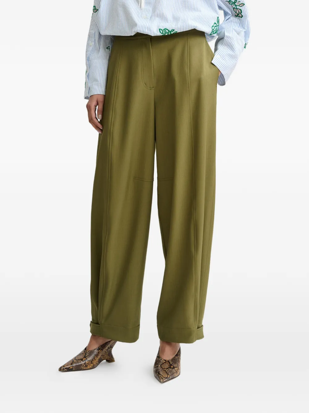  Essentiel Antwerp Barrel-leg Pleated Trousers - Green 
