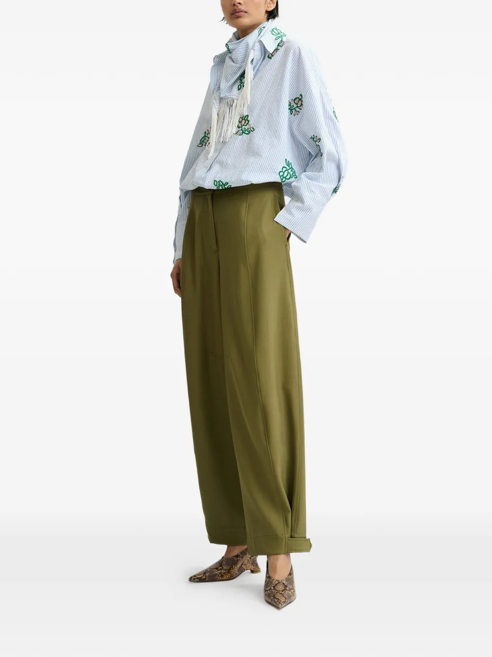  Essentiel Antwerp Barrel-leg Pleated Trousers - Green 