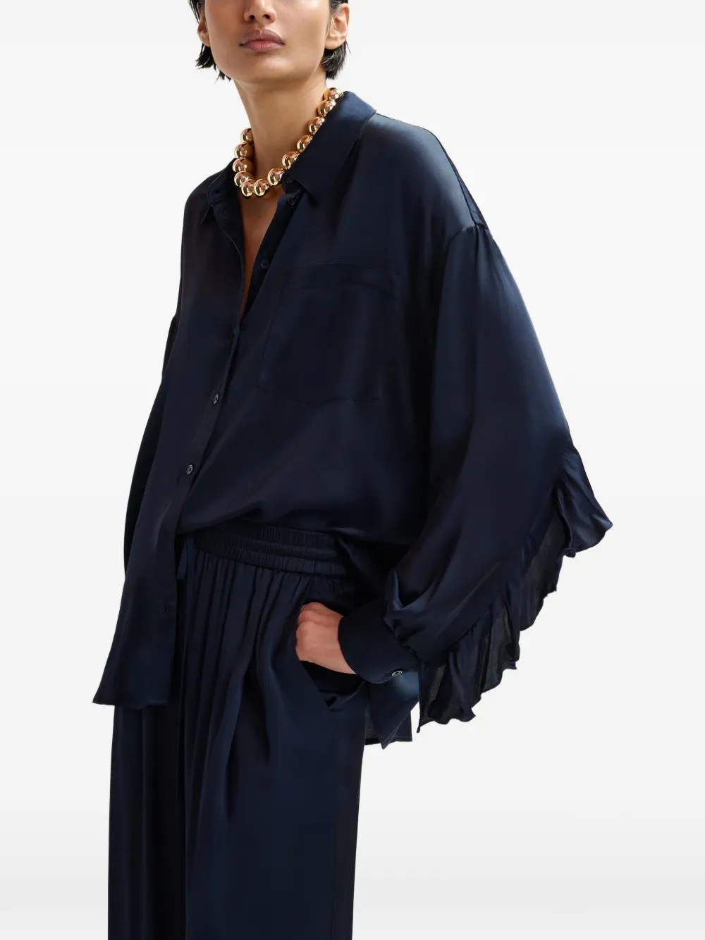  Essentiel Antwerp Ruffle-sleeve Shirt - Blue 