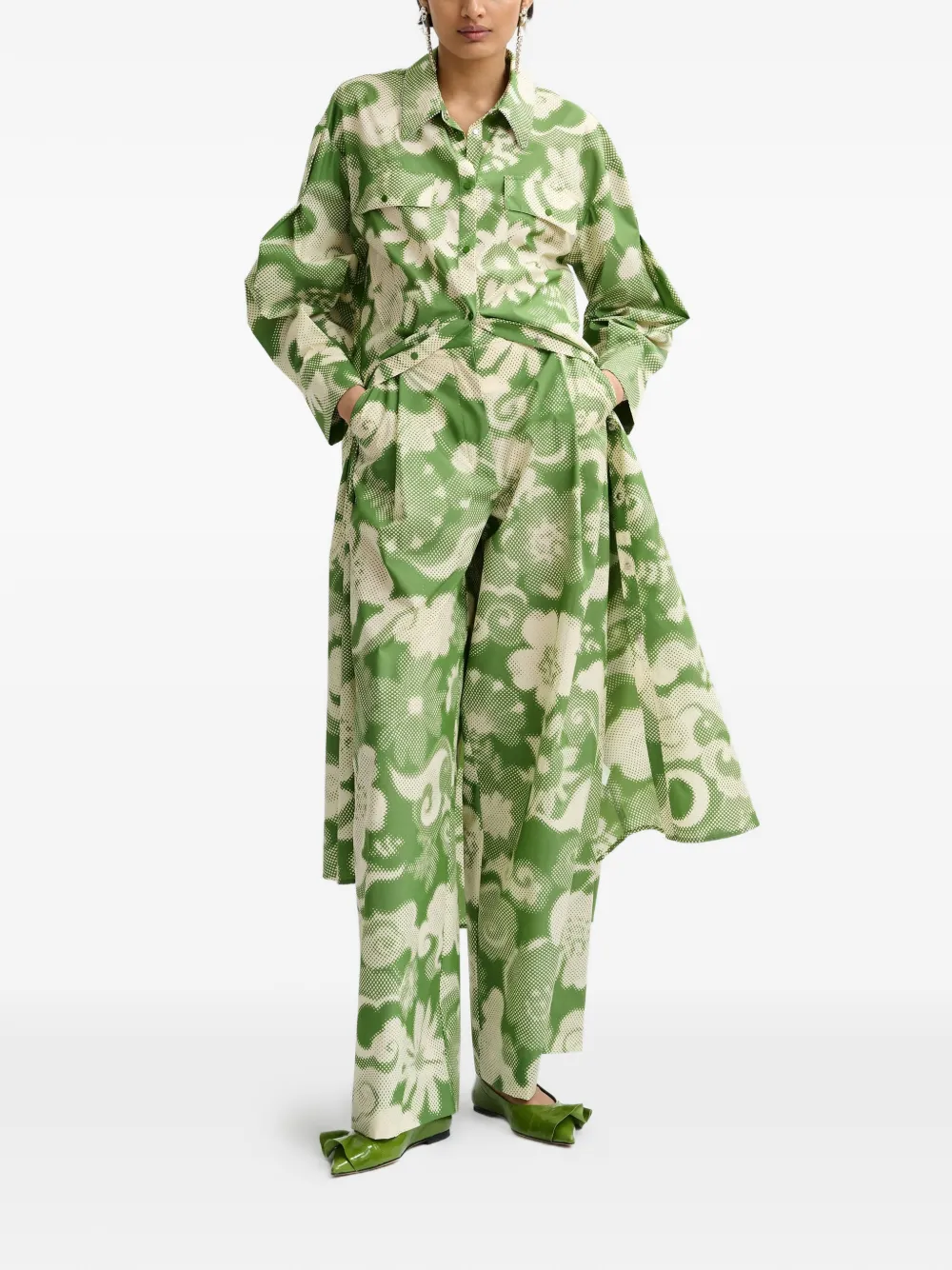  Essentiel Antwerp Pleated Printed Trousers - Green 