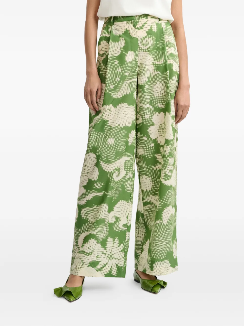  Essentiel Antwerp Pleated Printed Trousers - Green 