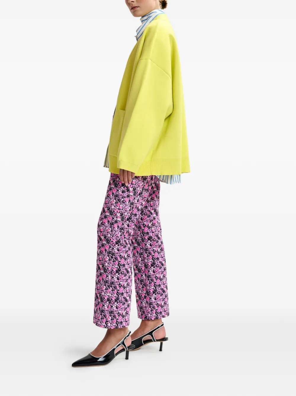 Flower-Buttons Patch-Pocket Cardigan