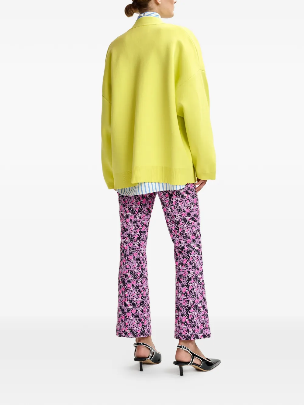 Flower-Buttons Patch-Pocket Cardigan