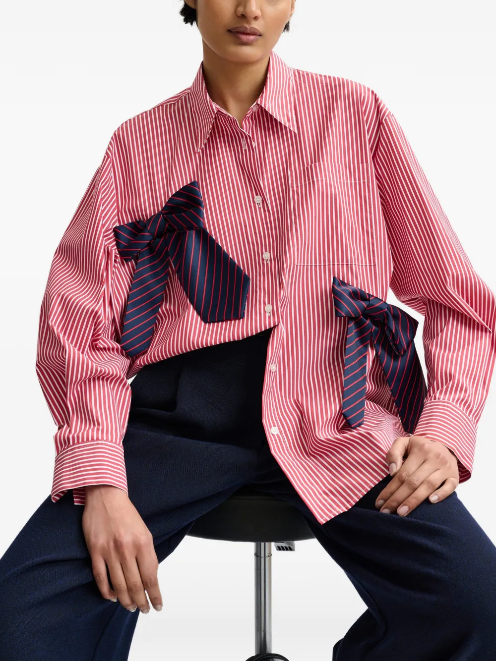  Essentiel Antwerp Striped Bow-appliqué Shirt - Red 