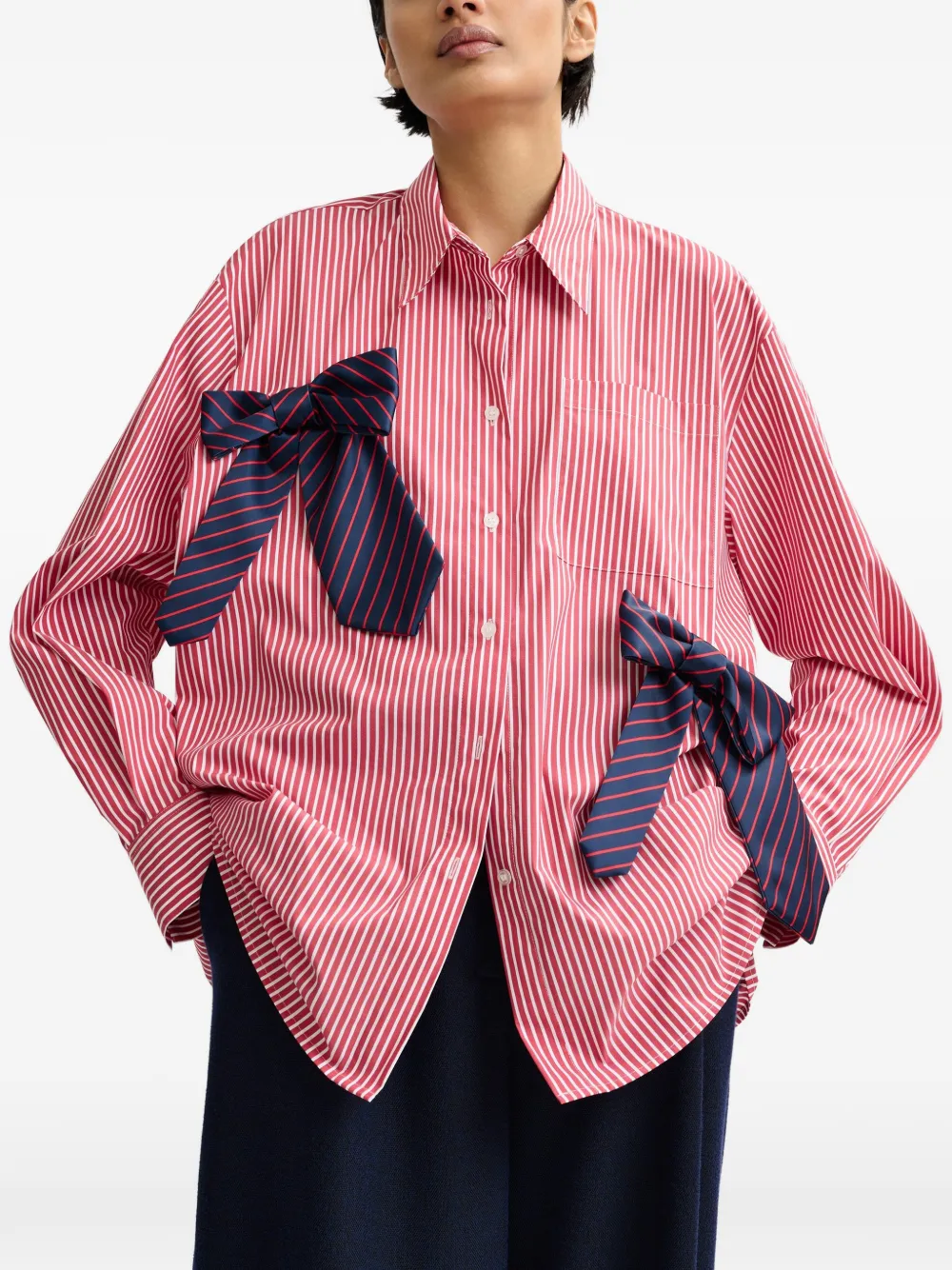  Essentiel Antwerp Striped Bow-appliqué Shirt - Red 