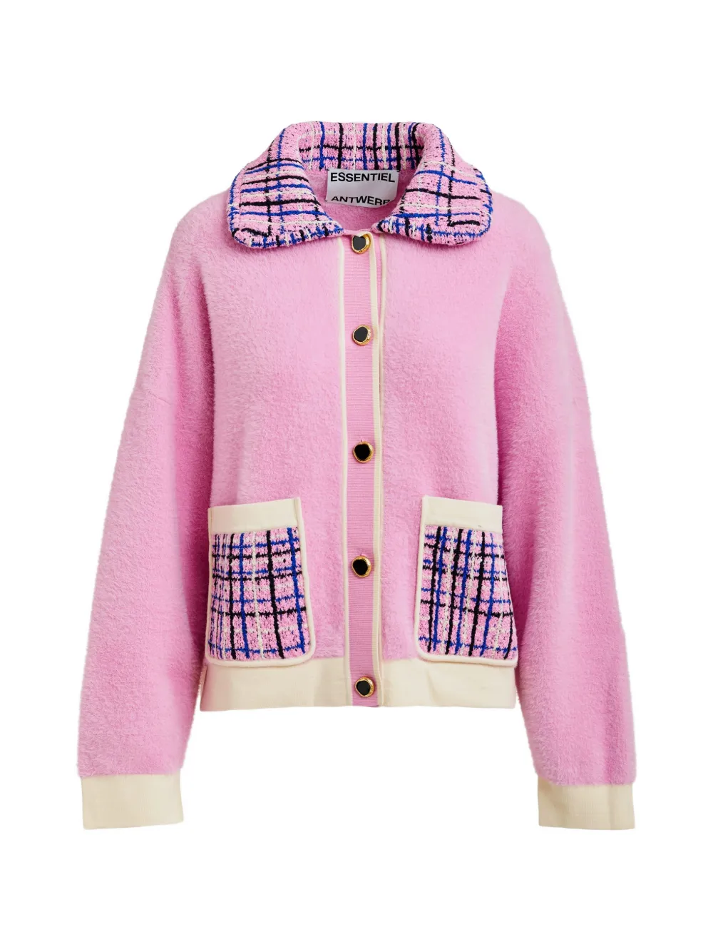 Essentiel Antwerp tweed-collar patch-pocket cardigan - Rosa