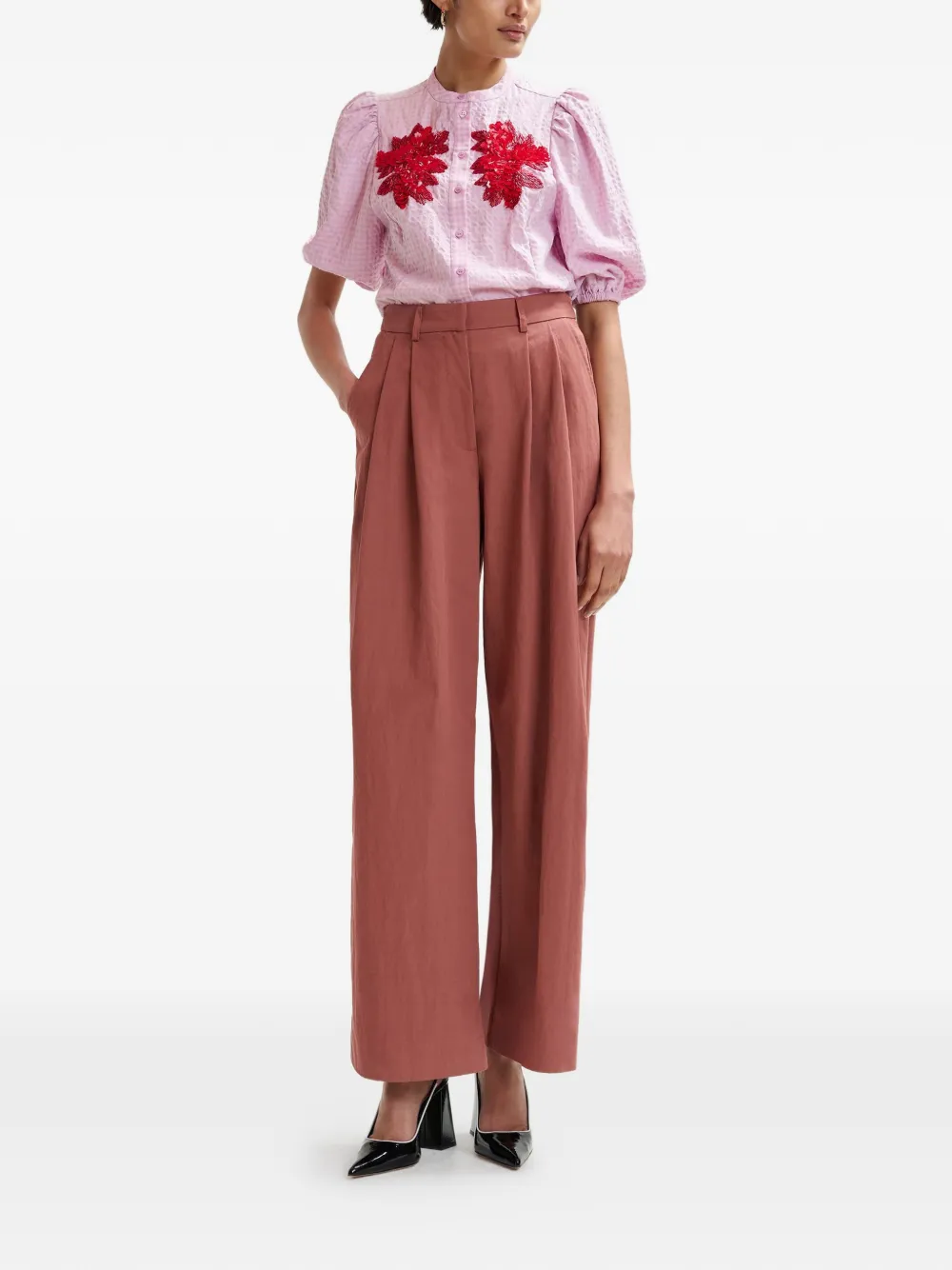  Essentiel Antwerp Floral-pattern Puffed-sleeve Shirt - Pink 