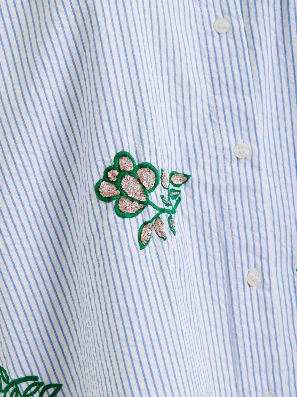 Pinstripe Floral-Embroidered Shirt