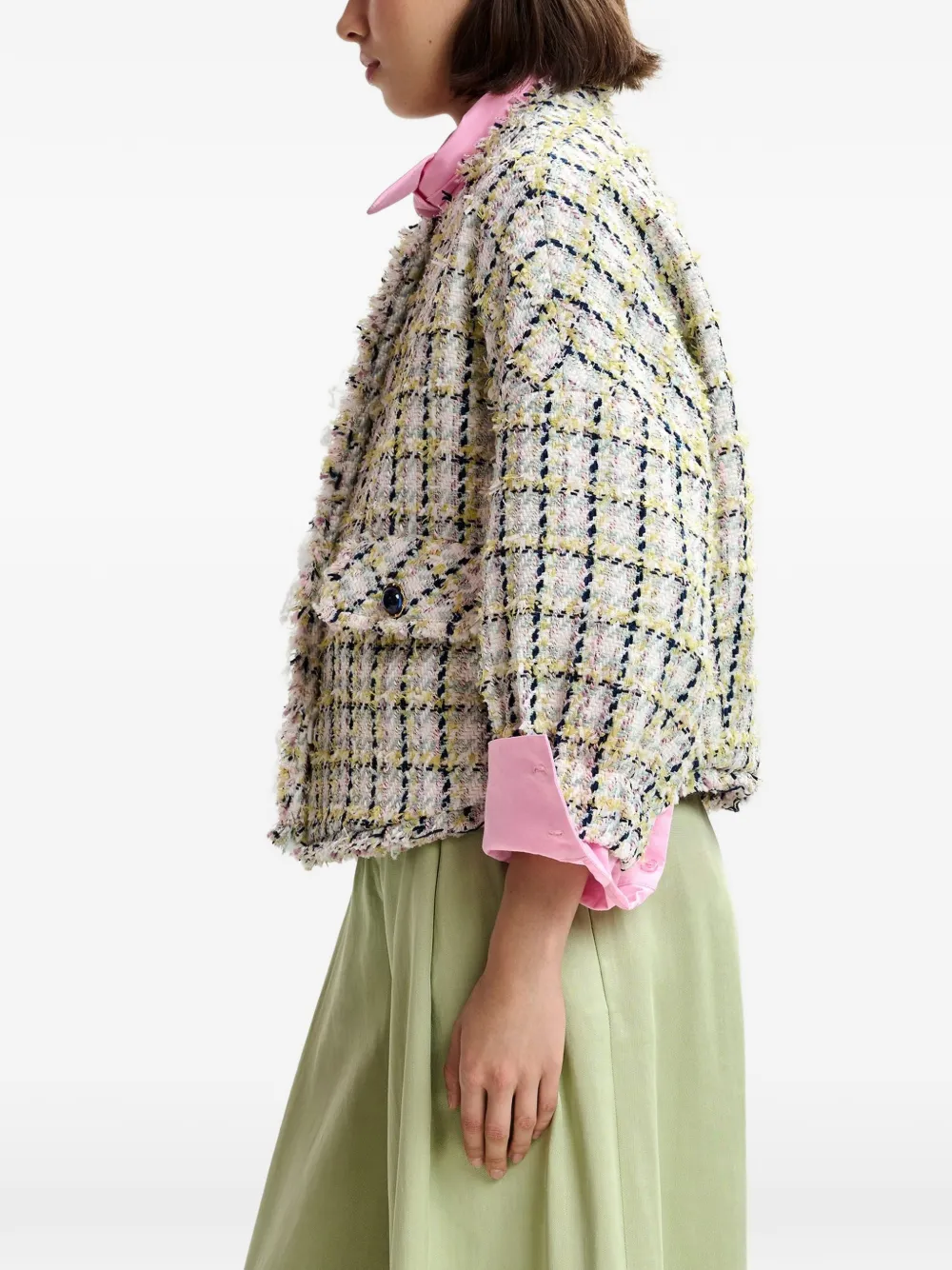 Frayed-Trim Button-Up Jacket