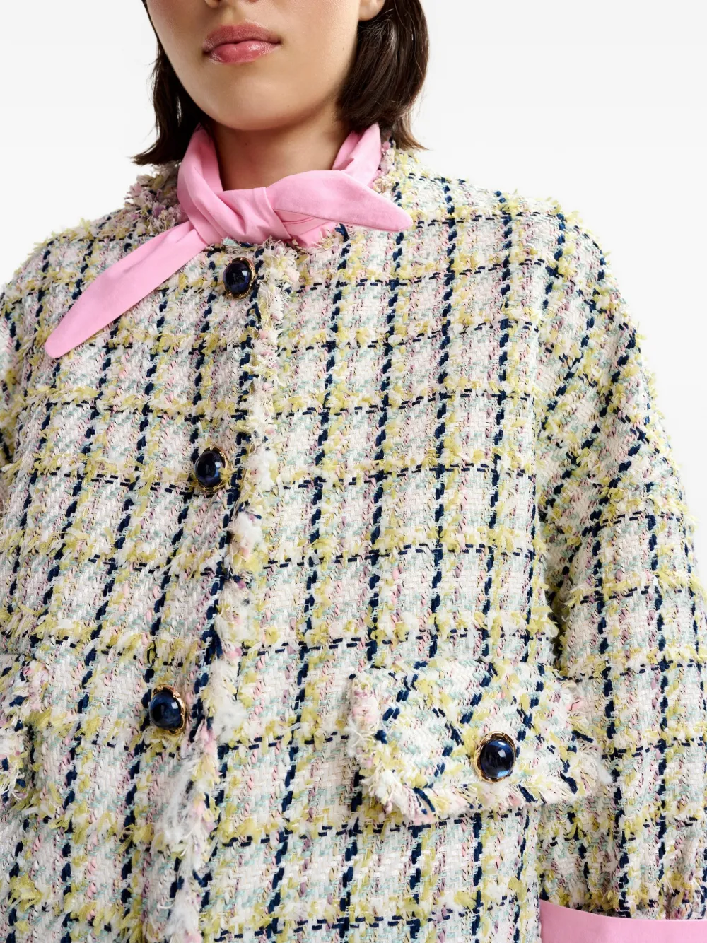 Frayed-Trim Button-Up Jacket