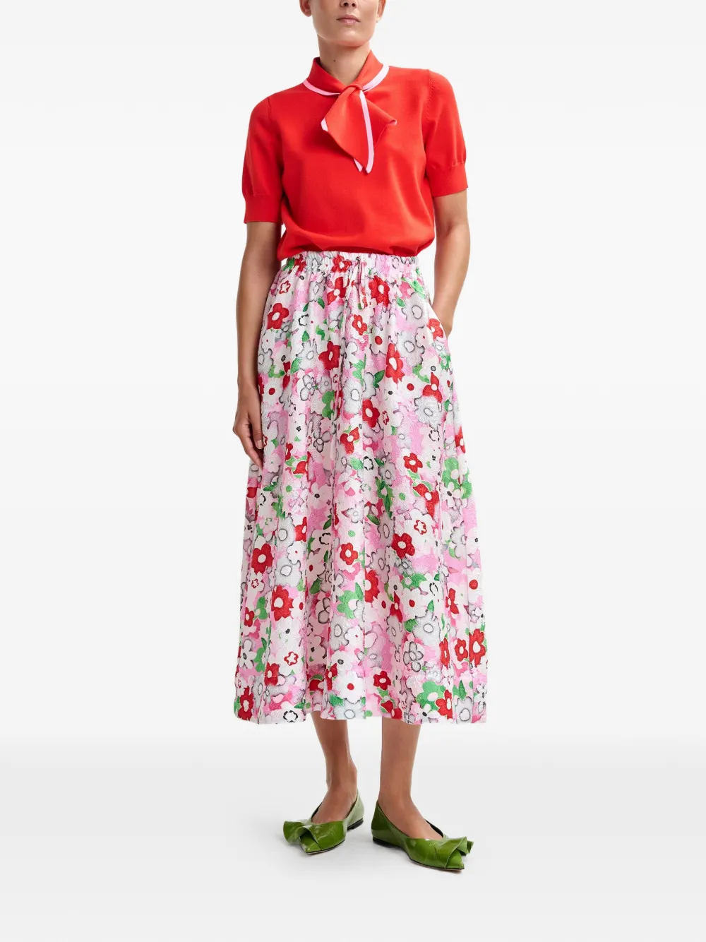 Essentiel Antwerp Julianne midi-rok met bloemendetail Roze