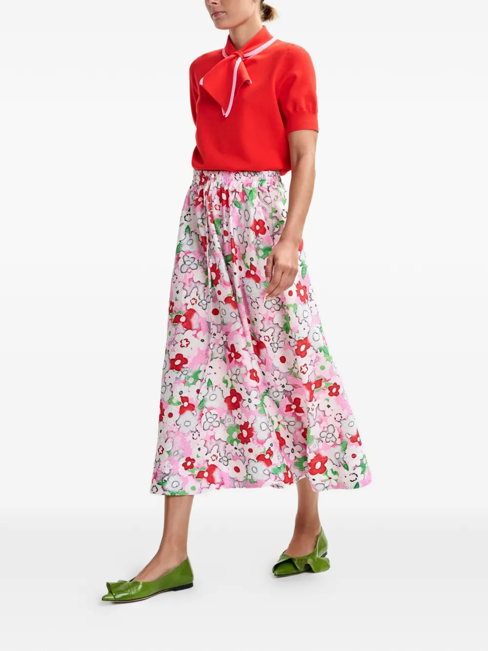 Essentiel Antwerp Julianne midi-rok met bloemendetail Roze
