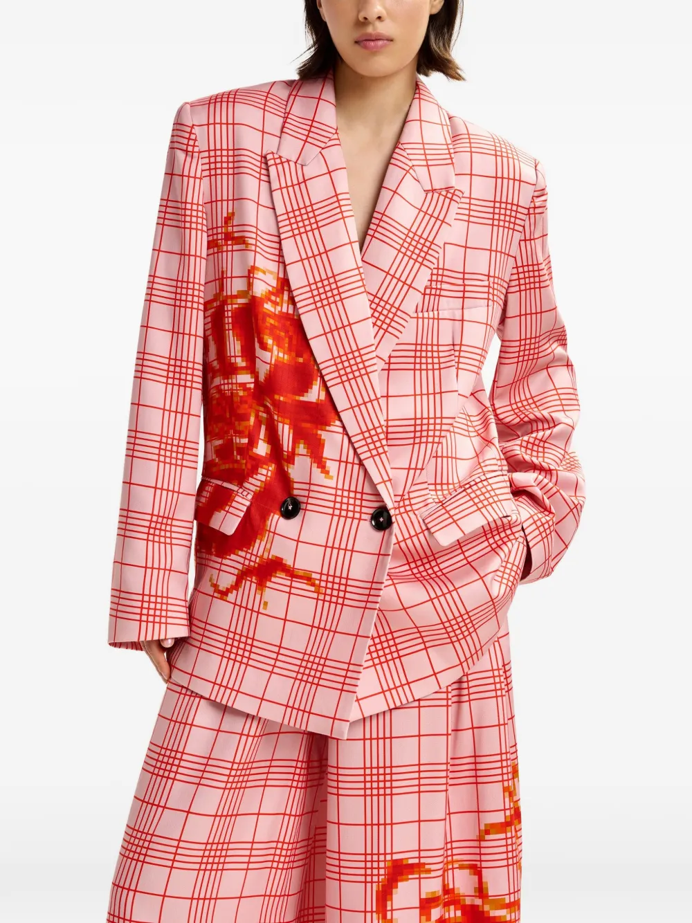  Essentiel Antwerp Juliana Checked-print Double-breasted Blazer - Pink 