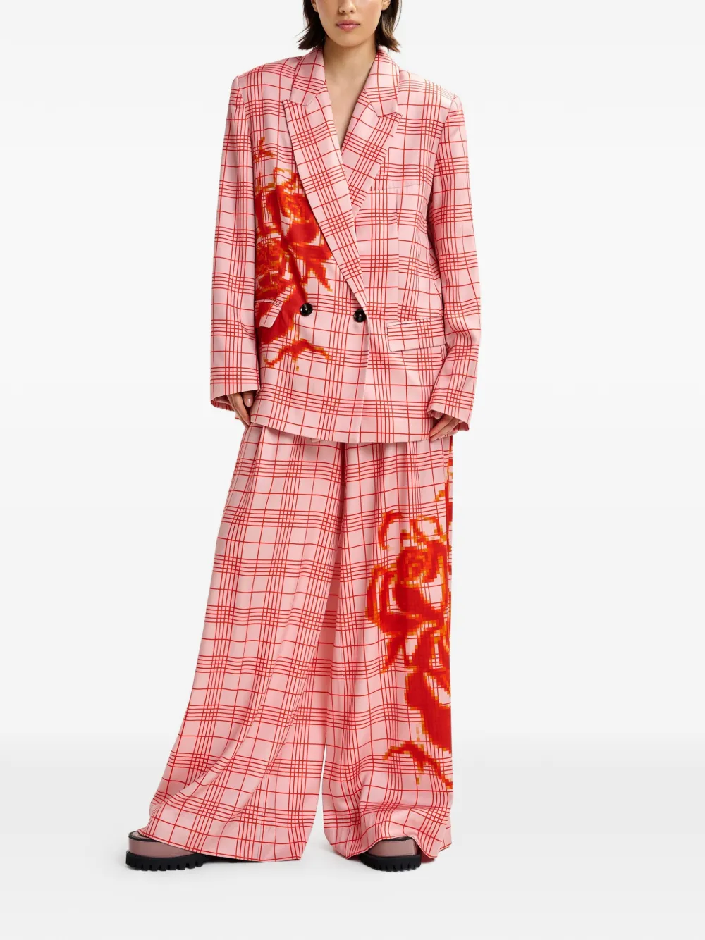  Essentiel Antwerp Juliana Checked-print Double-breasted Blazer - Pink 