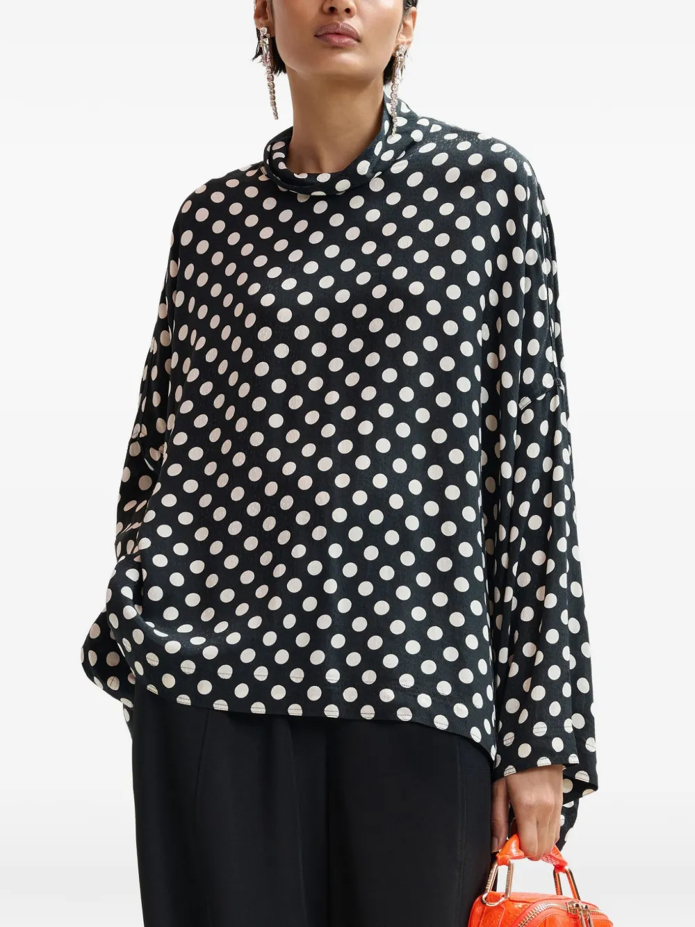 Essentiel Antwerp Joyetta polka-dot long-sleeve blouse - Nero
