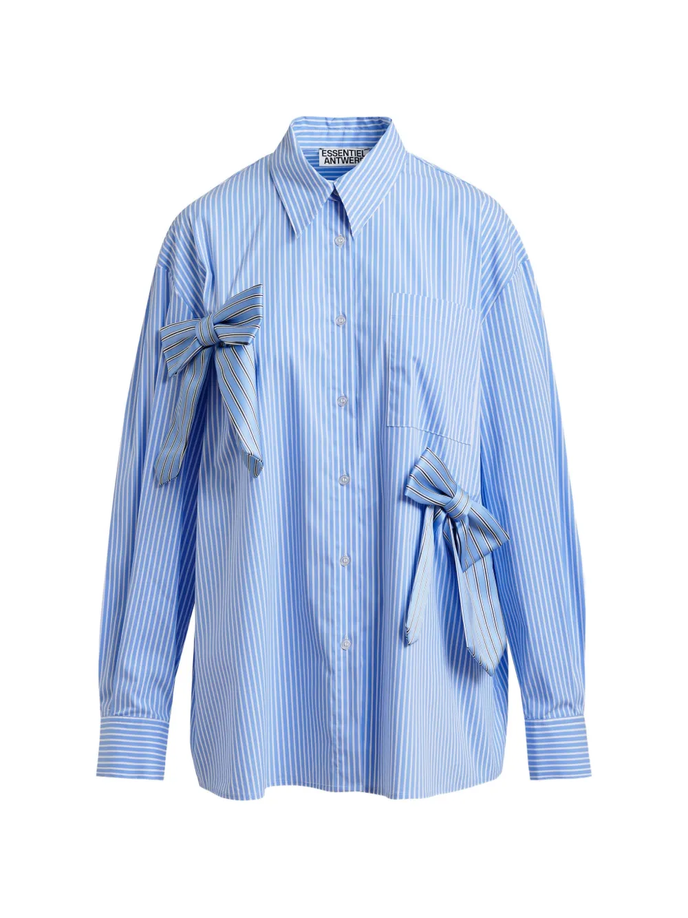 Essentiel Antwerp Jiwi striped-pattern bow shirt - Blu