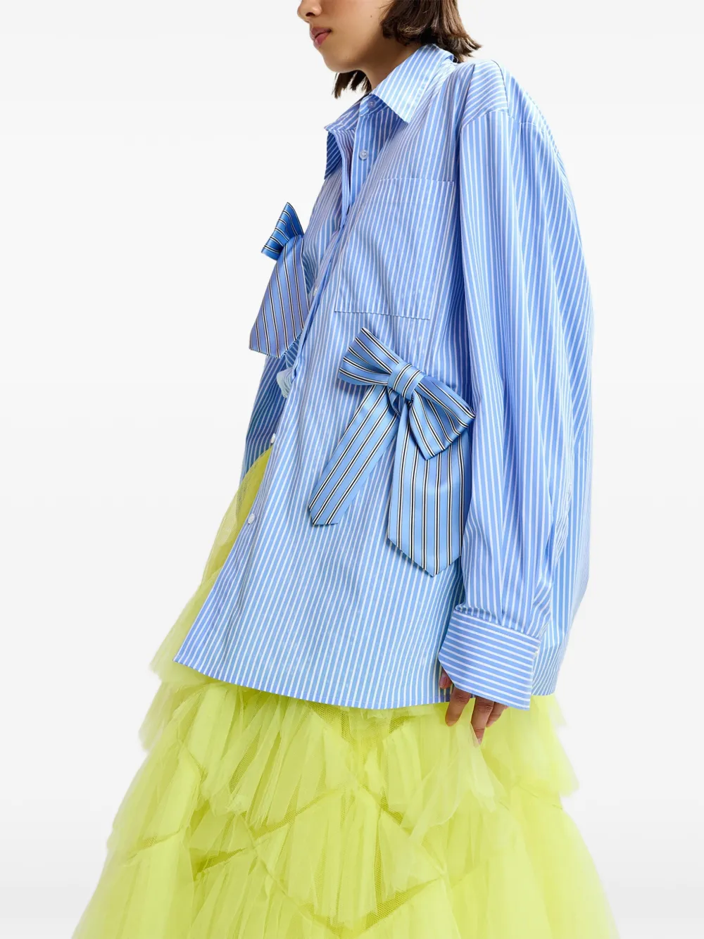 Jiwi Striped-Pattern Bow Shirt