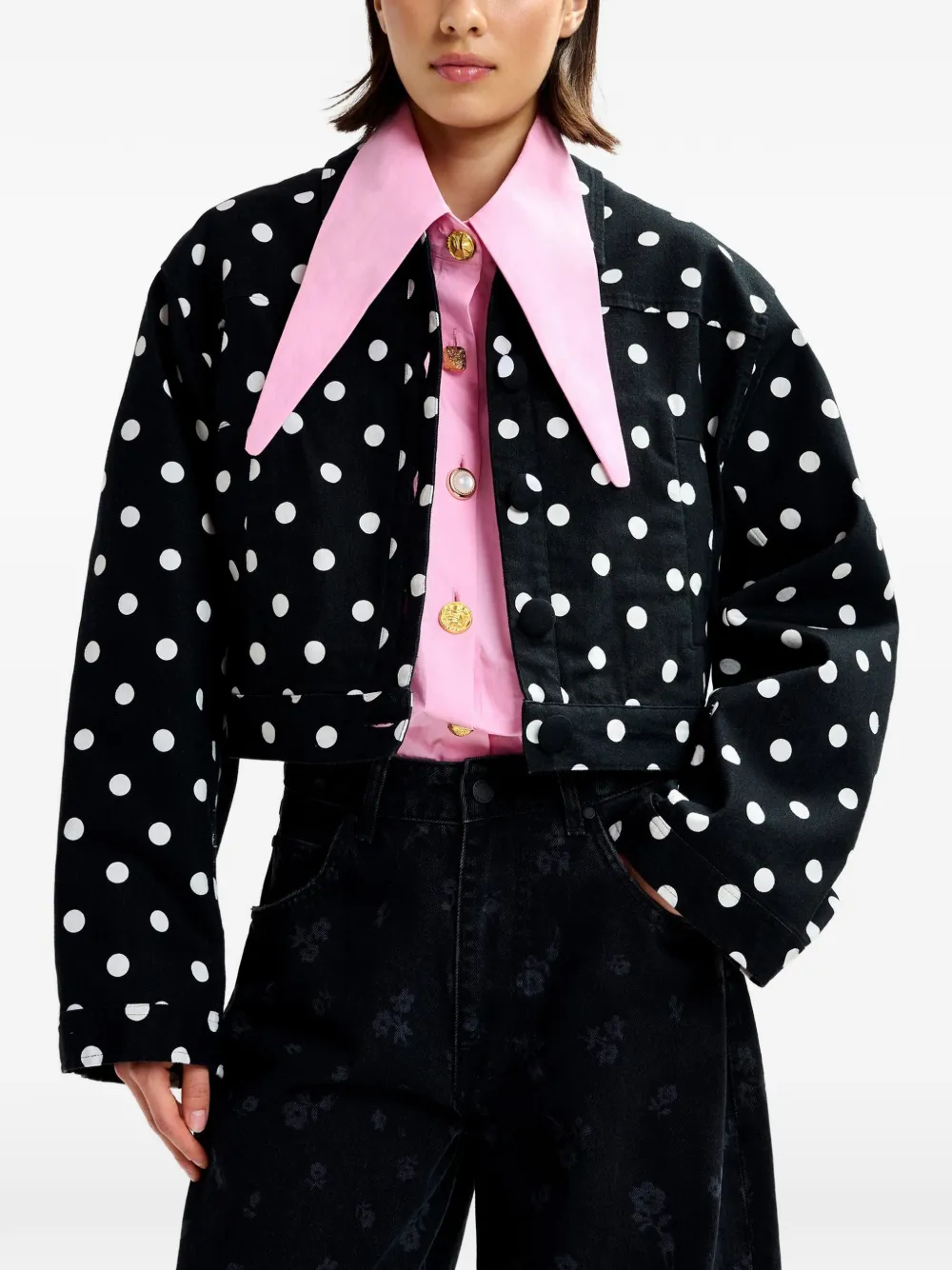 ジャケット・アウター polka dots girlie elegant jacket Essentiel Antwerp Jaborosa polka-dot Cropped Jacket | Black