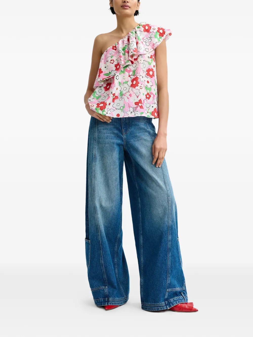 Essentiel Antwerp Jiland asymmetrische top met ruches Roze