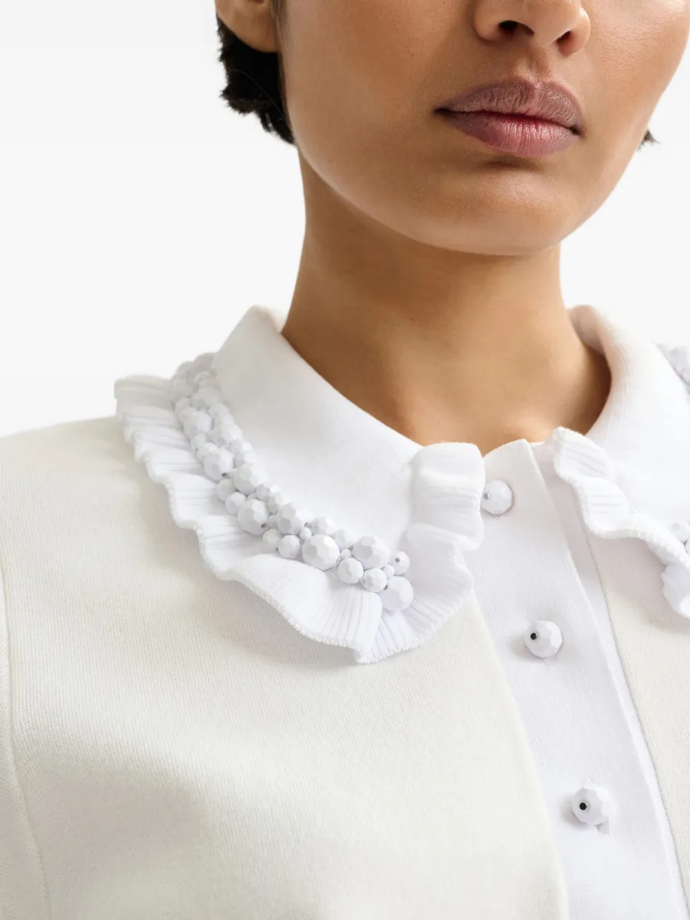 Beaded Ruffled Polo Top