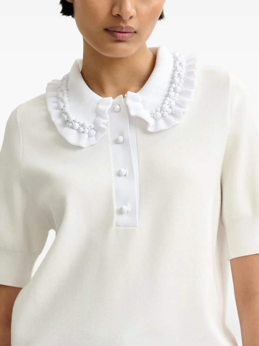 Beaded Ruffled Polo Top