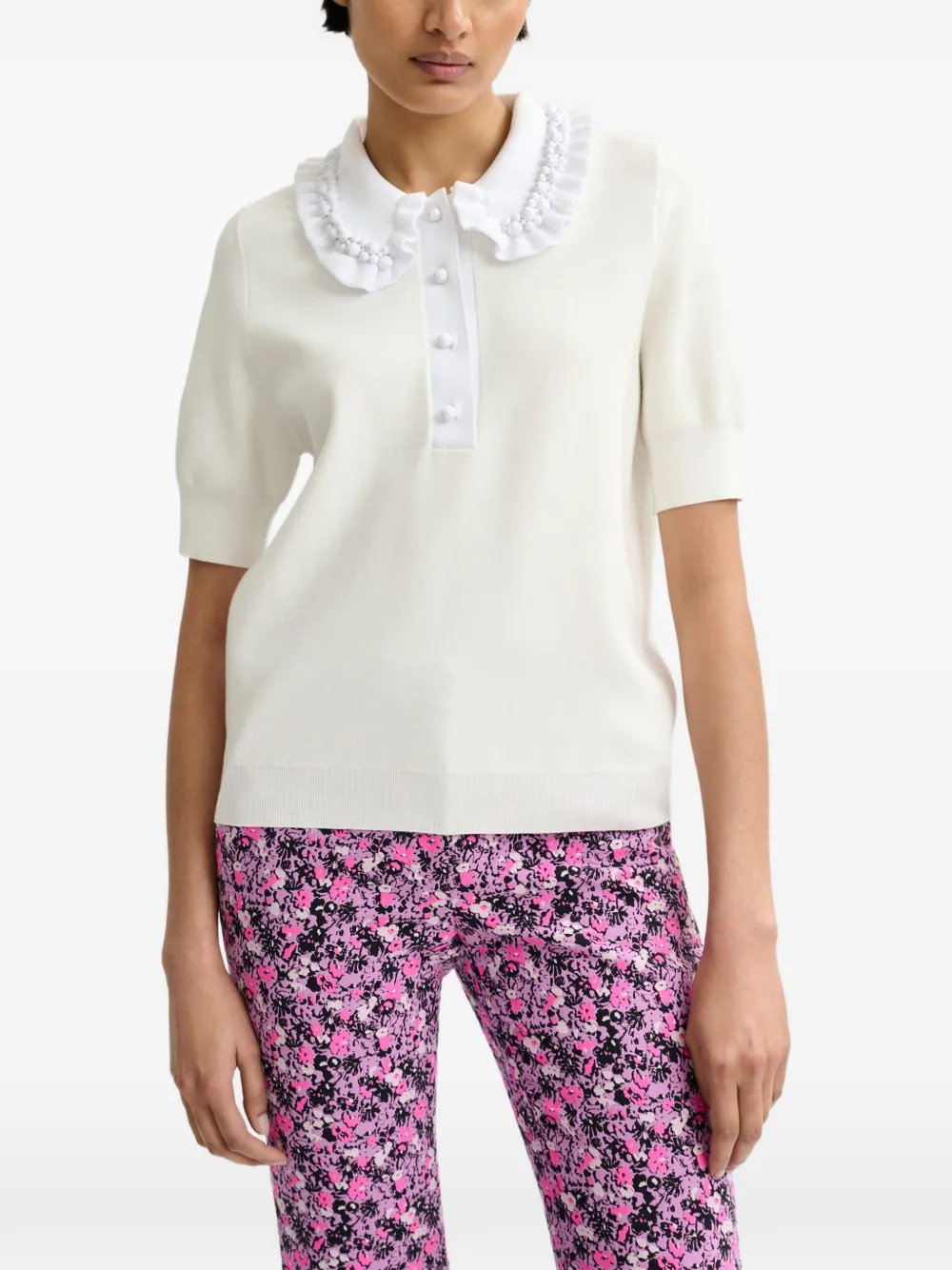 Beaded Ruffled Polo Top