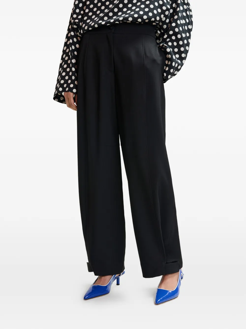 Barrel-Leg Pleated Trousers