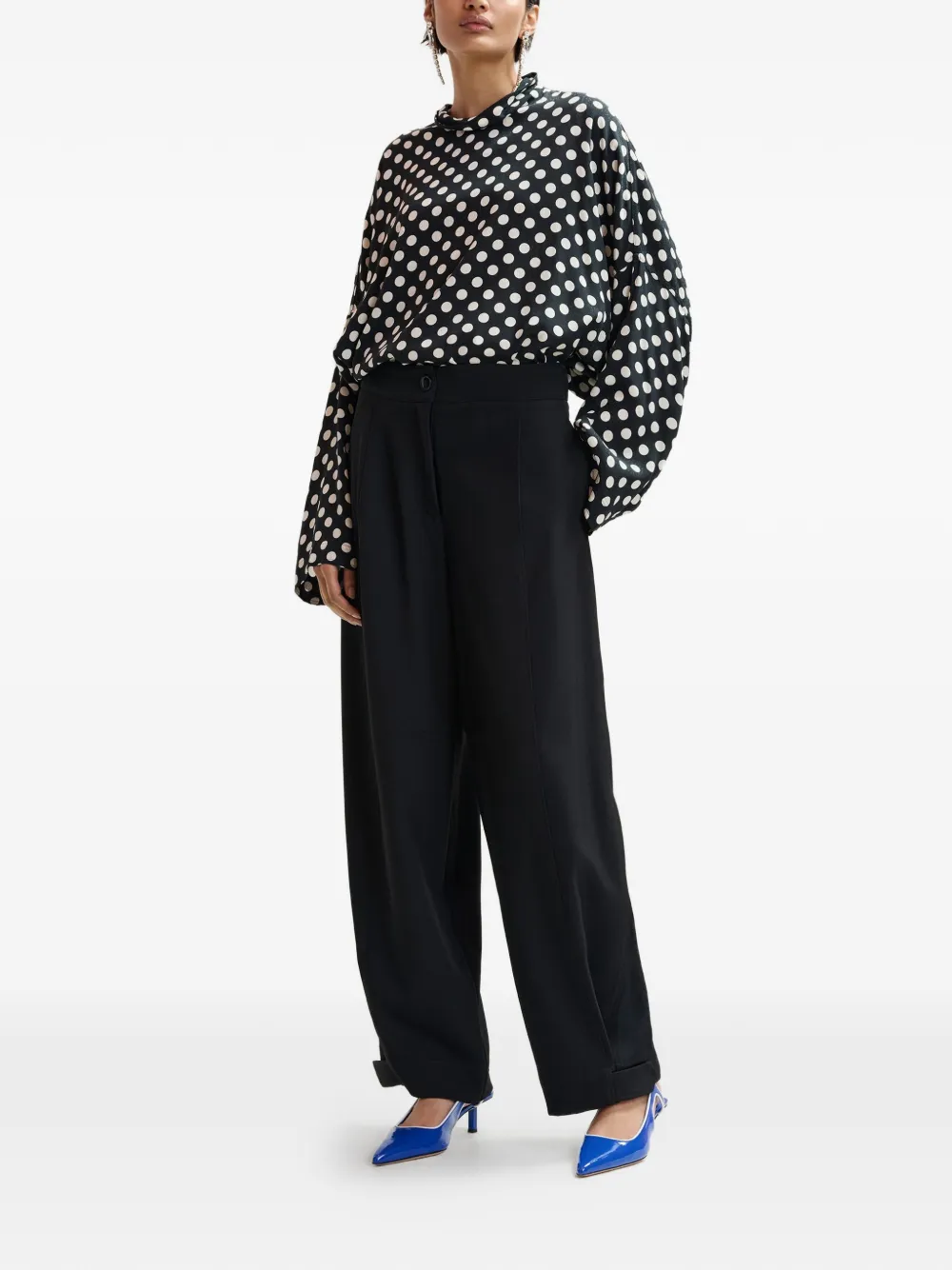 Barrel-Leg Pleated Trousers