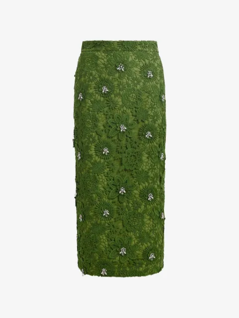 Essentiel Antwerp falda midi con encaje floral y detalles de strass