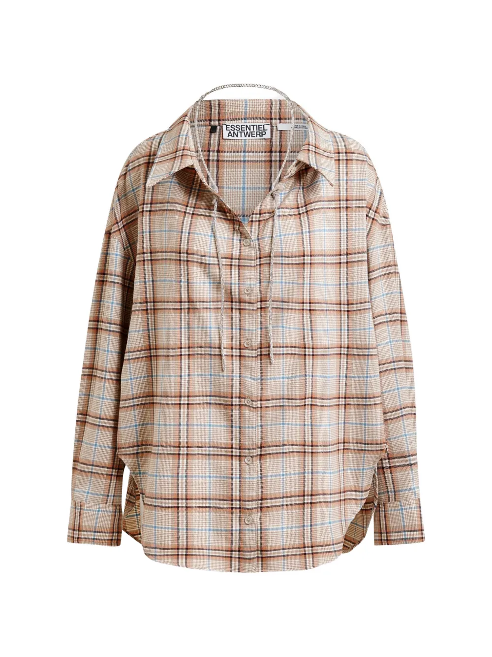 Essentiel Antwerp rhinestone-strap plaid shirt - Nude