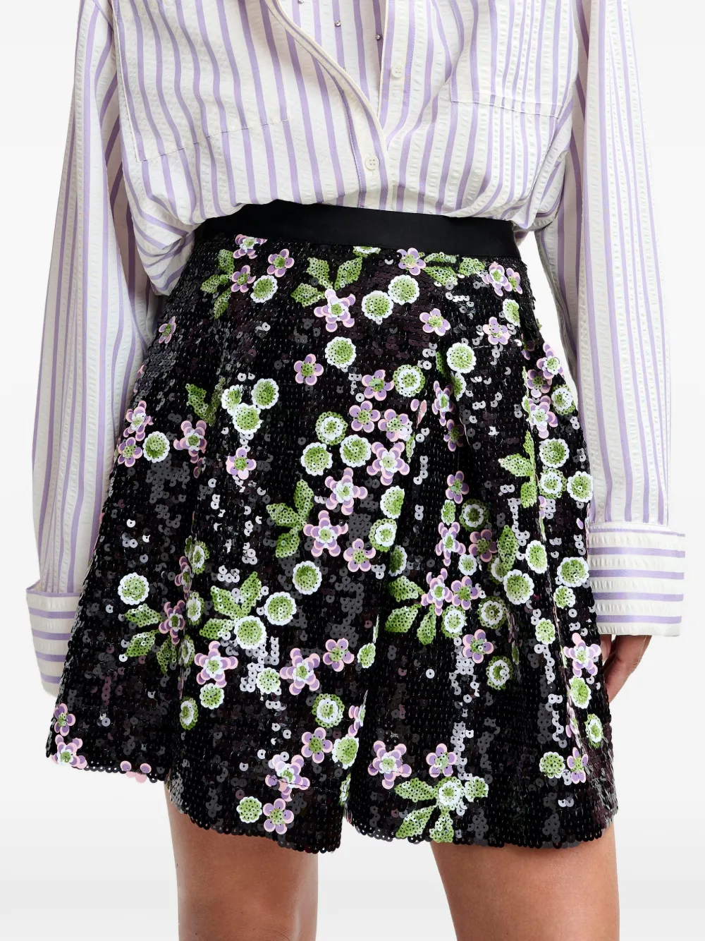 Essentiel Antwerp Rok met pailletten en bloemenprint Zwart