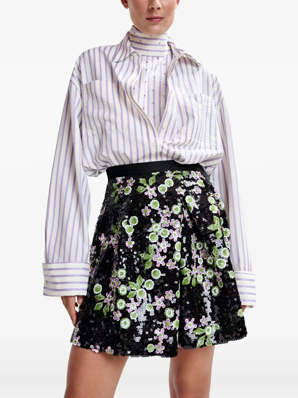 Essentiel Antwerp Rok met pailletten en bloemenprint Zwart