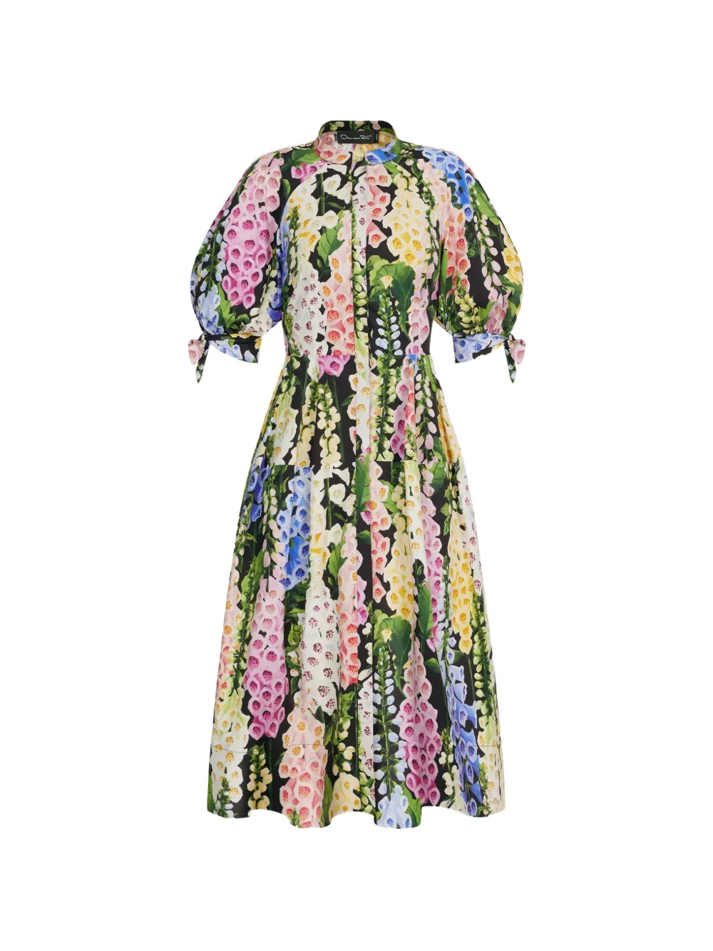 Oscar de la Renta Foxglove puff sleeve floral print midi dress - Nero
