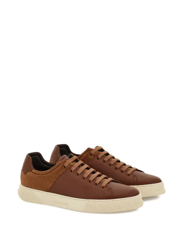 Ferragamo Embroidered Panelled Sneakers | Brown | FARFETCH display picture 1
