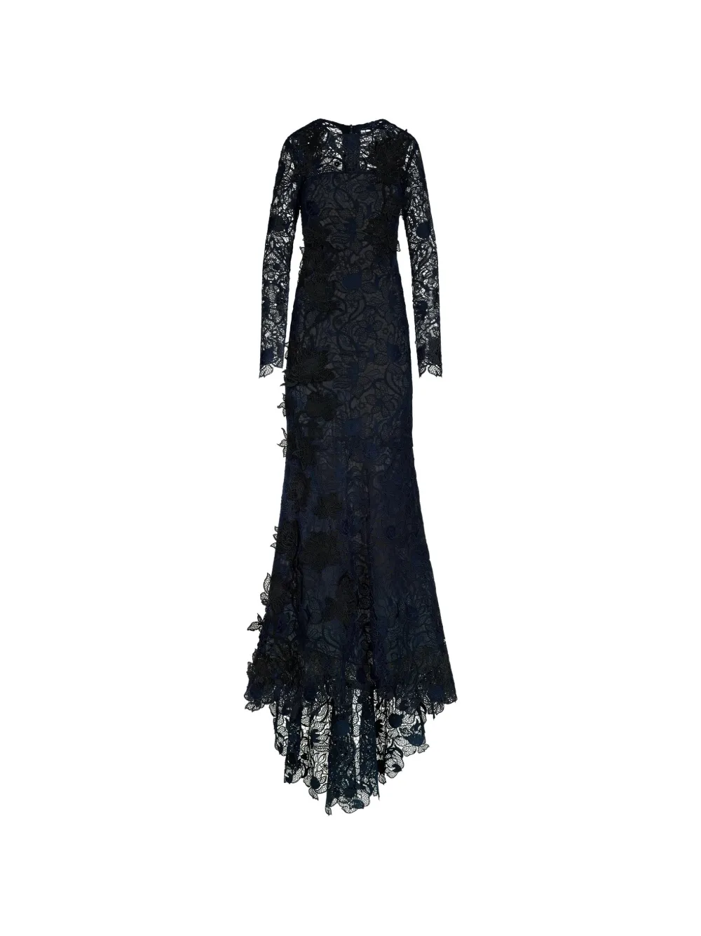 Oscar de la Renta corded botanical guipure gown maxi dress - Blu