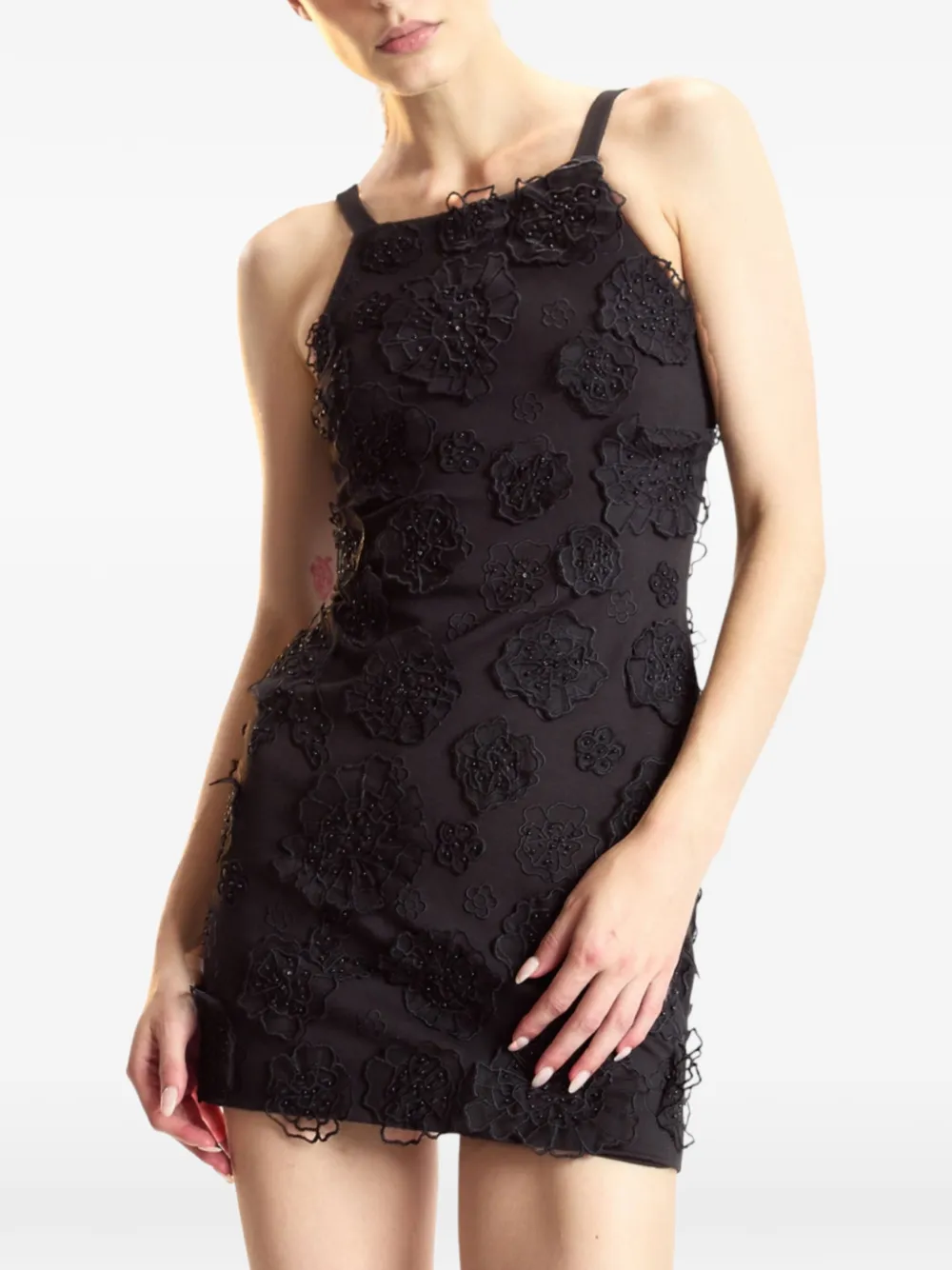 Cynthia Rowley Mini-jurk met bloemen-applicatie Zwart