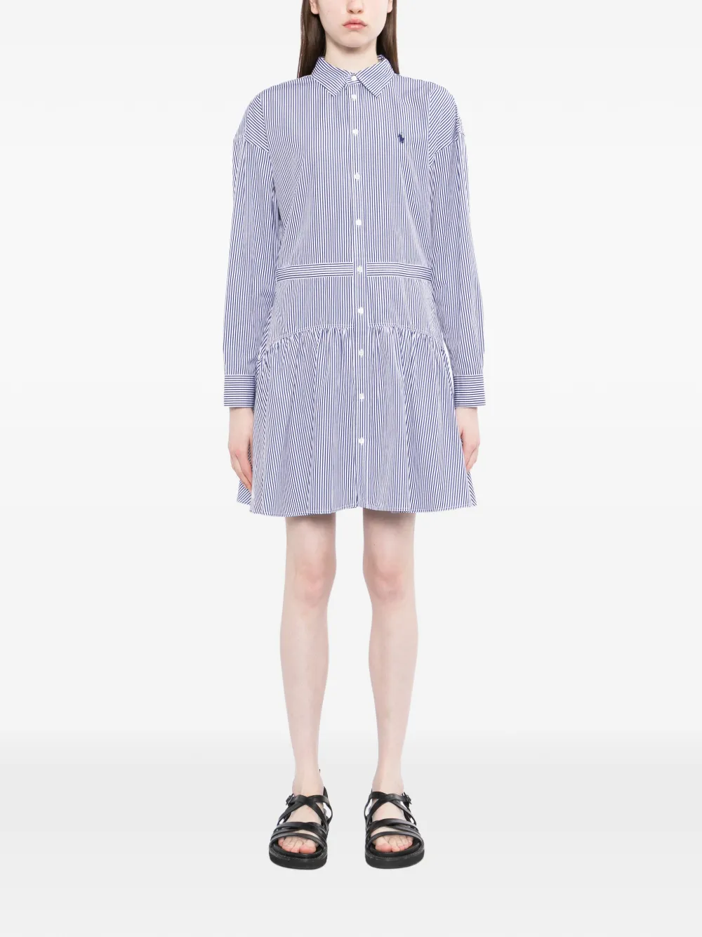 Polo Ralph Lauren Gestreepte midi-blousejurk met ruches - Blauw