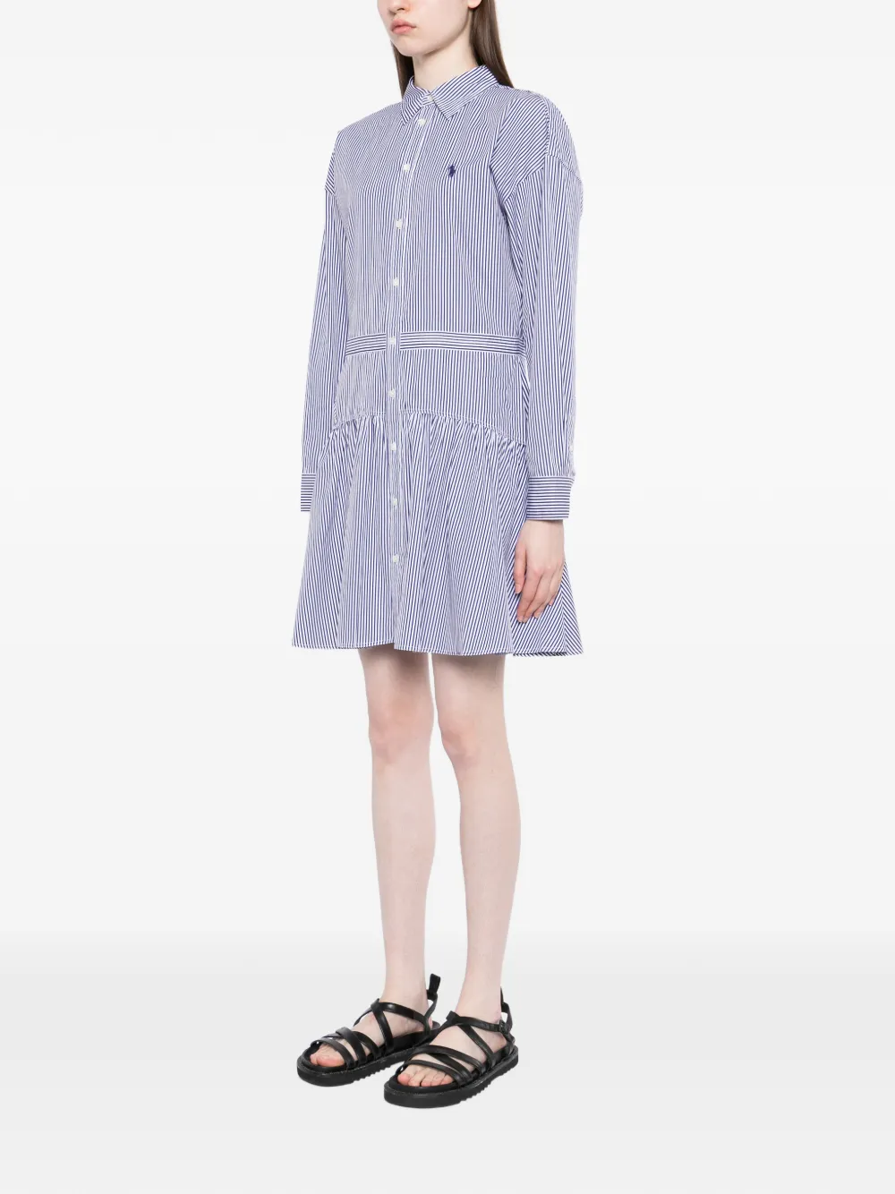 Polo Ralph Lauren Gestreepte midi-blousejurk met ruches Blauw