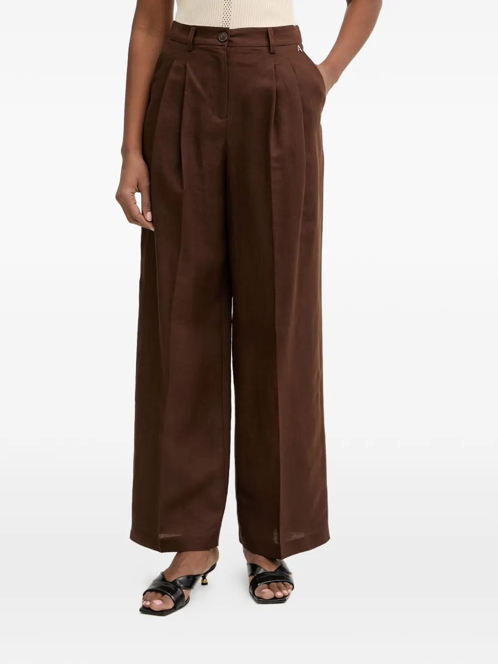 TWINSET pleated wide-leg trousers - Marrone