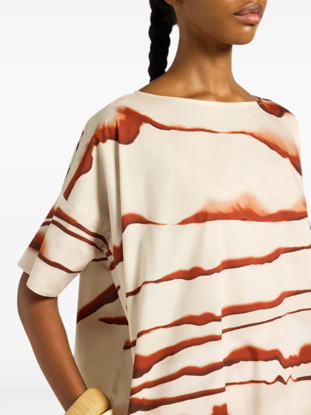 Liviana Conti Giovanna jurk met korte mouwen en abstracte print Beige