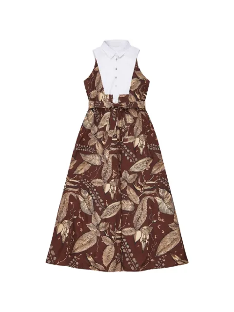 PSOPHIA Retro Bloomleaf print tie midi dress