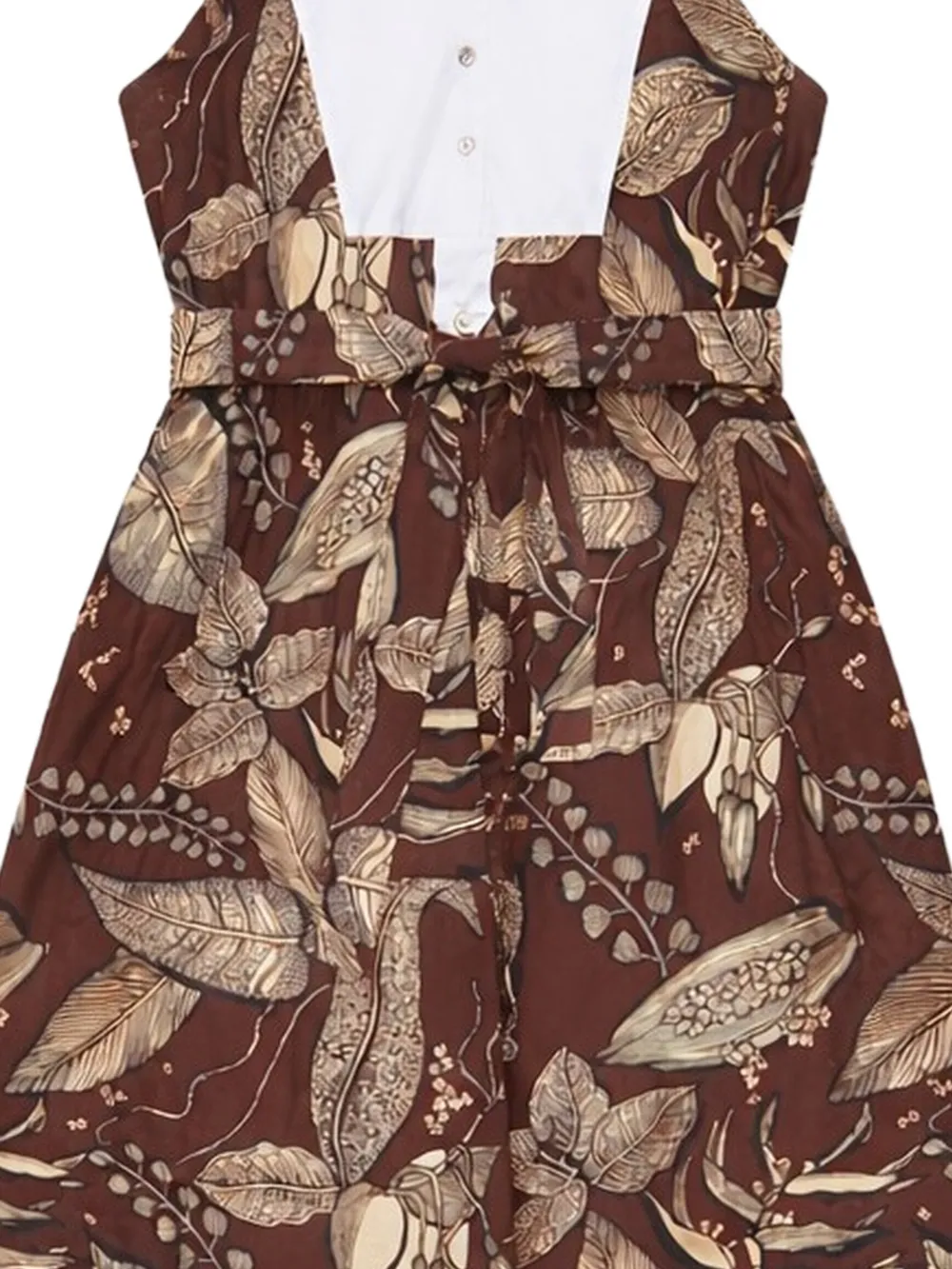  Psophia Retro Bloomleaf Print Tie Midi Dress - Brown 