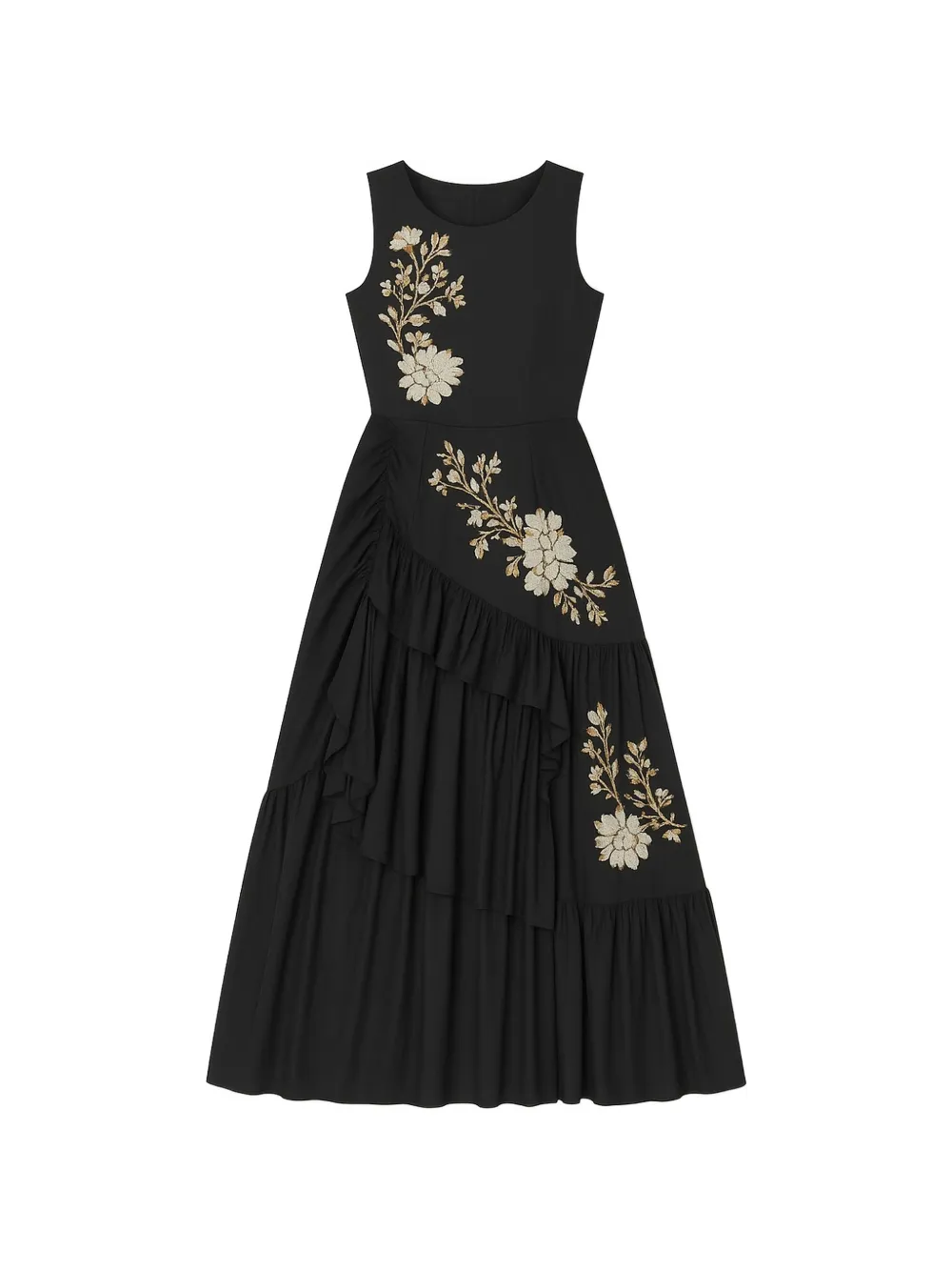 PSOPHIA floral-details ruffled dress - Nero