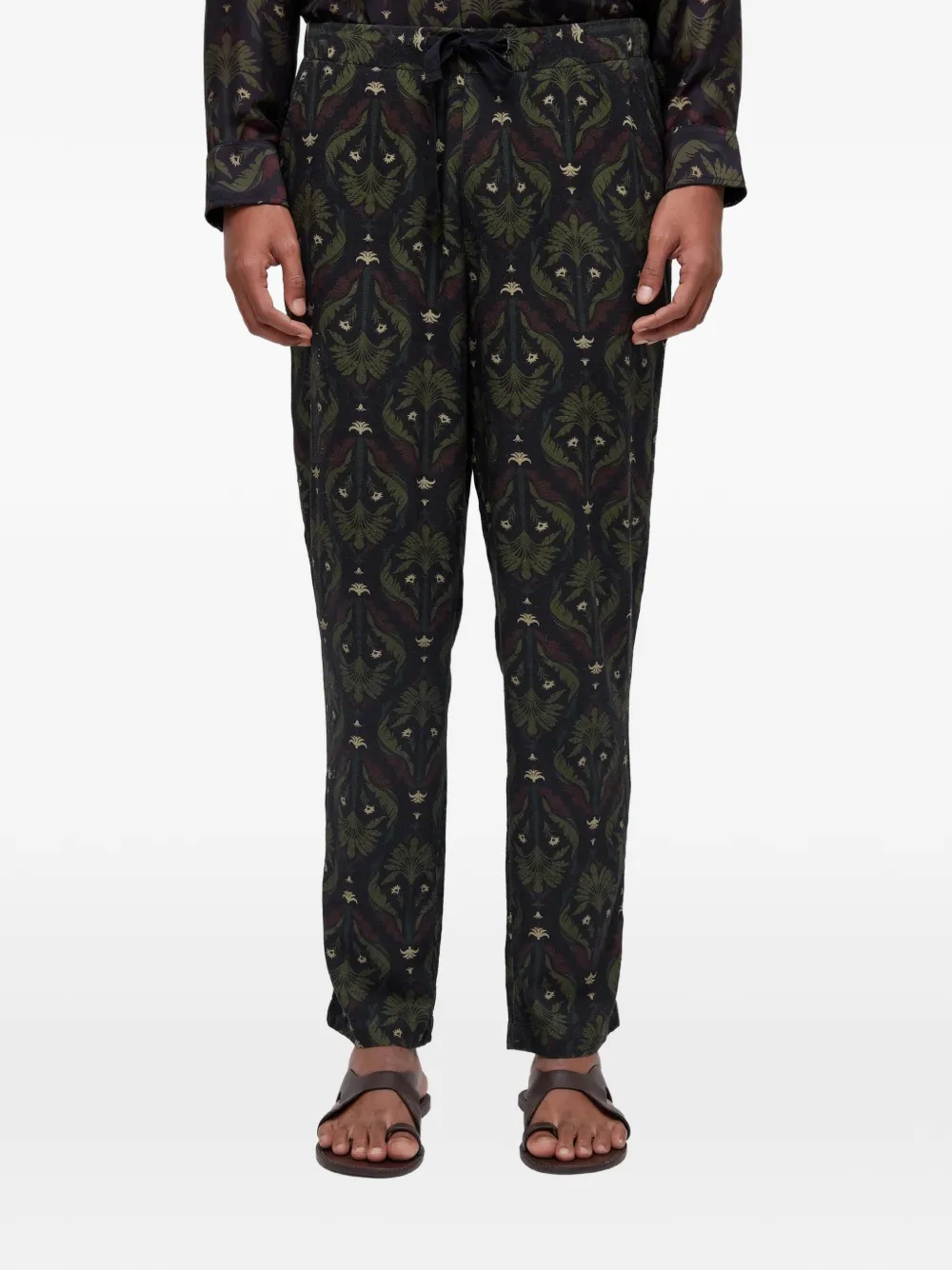Osklen botanical-print drawstring trousers - Nero