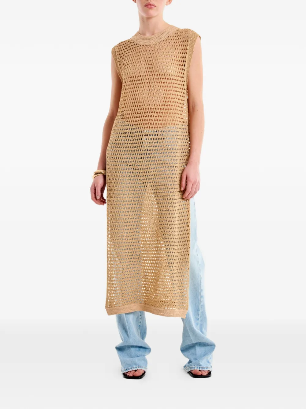 VICOLO open-knit side-slit dress - Toni neutri