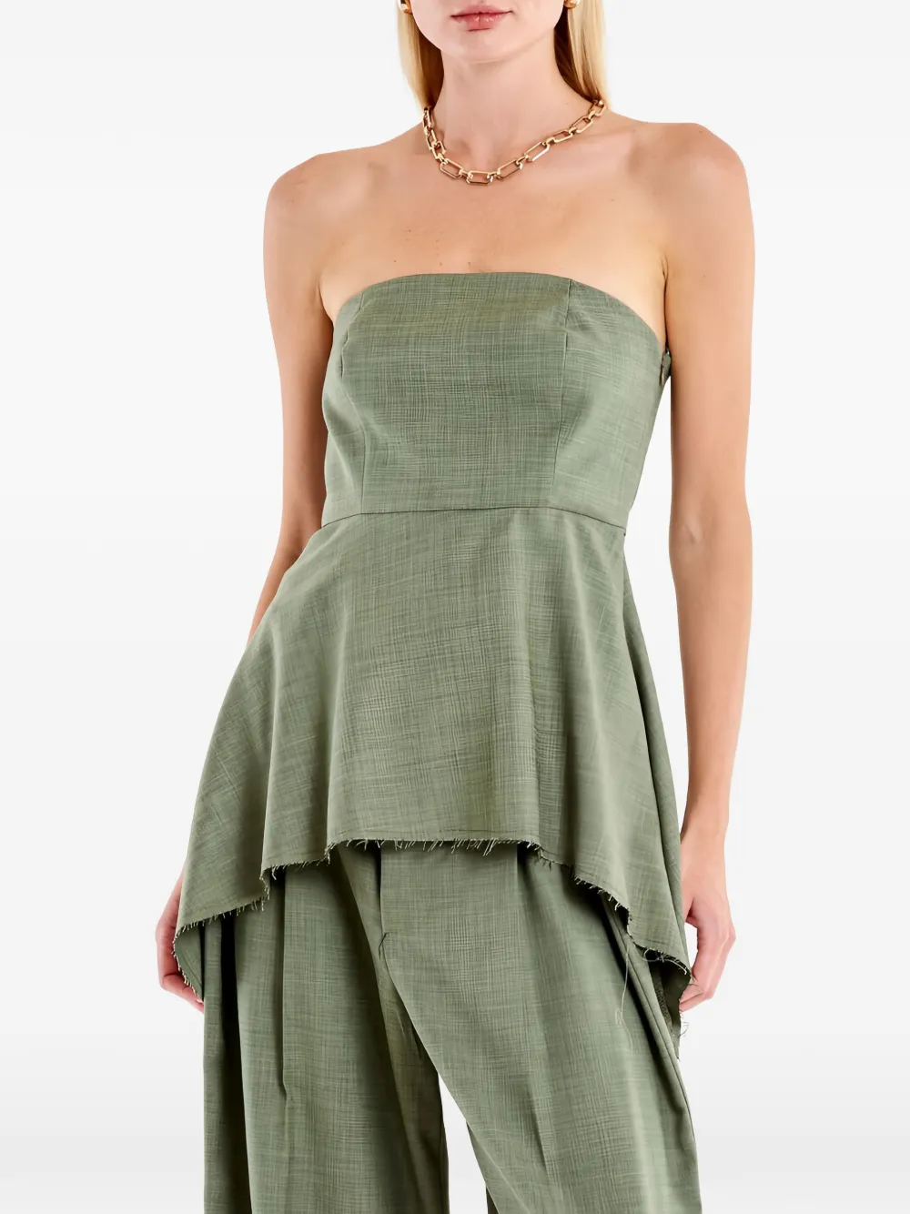 VICOLO frayed-edge peplum top - Verde