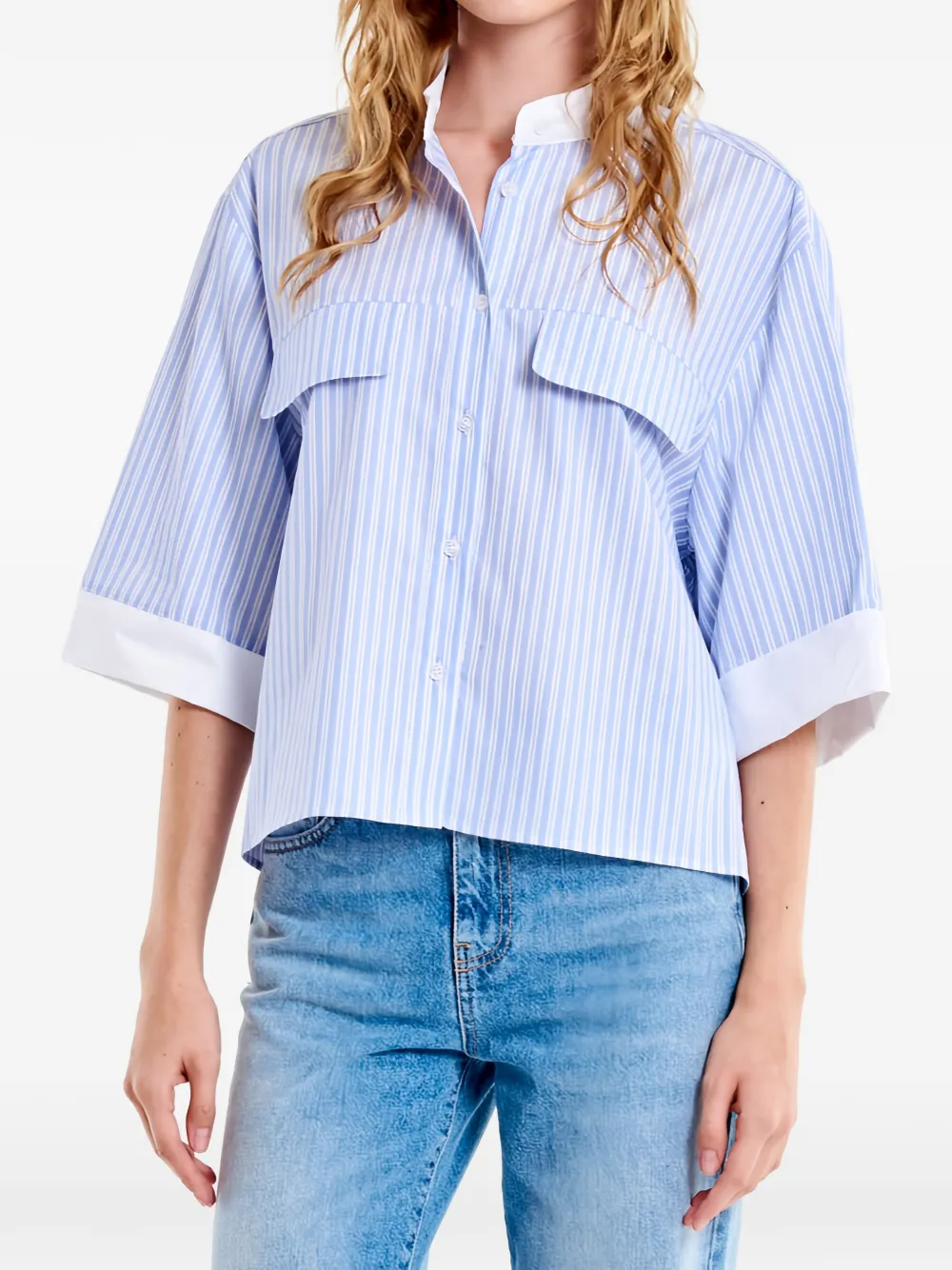 VICOLO striped flap-pocket shirt - Blu