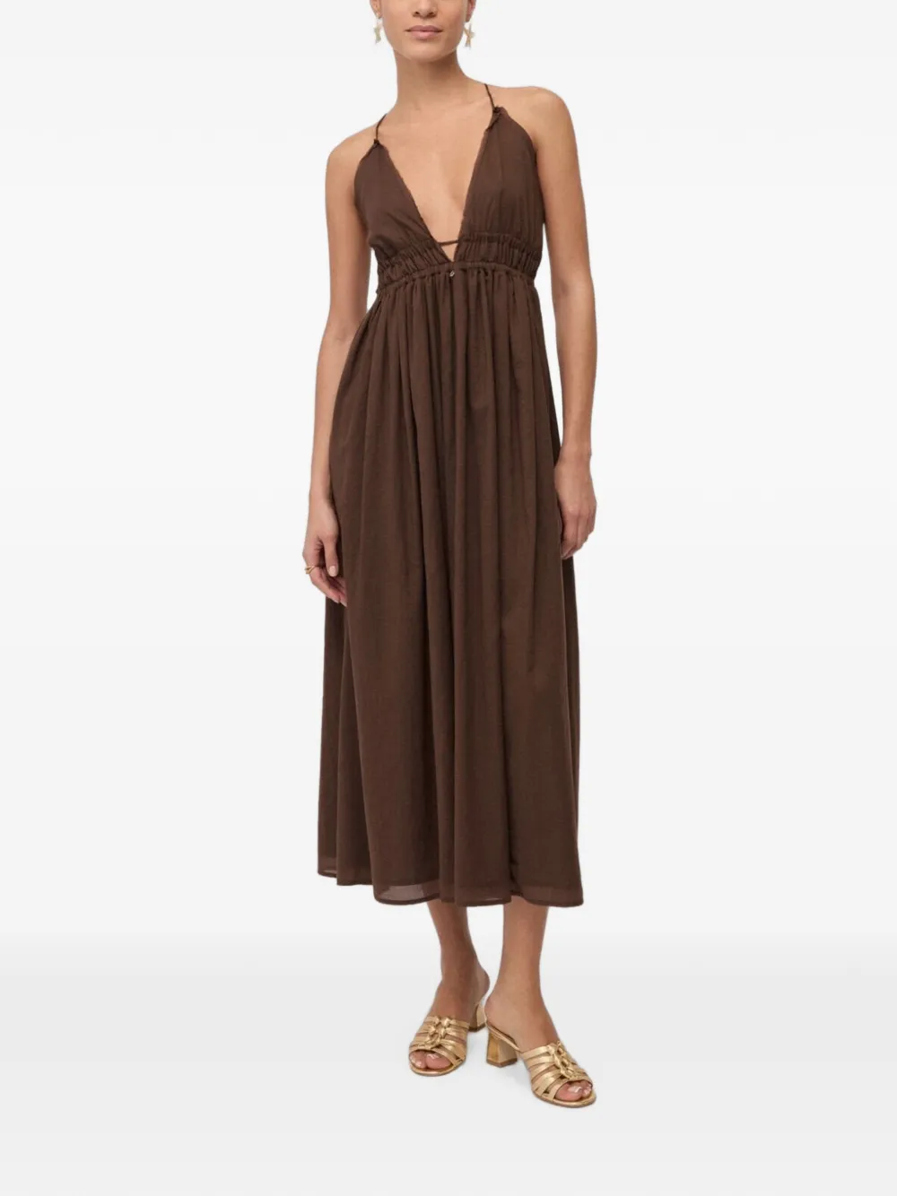 Ottod'ame Plunging Cross-back Dress In Brown